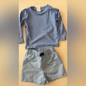 Rugged Butts 6-12M Cornflower Blue Rash Guard and Swim Trunks Set